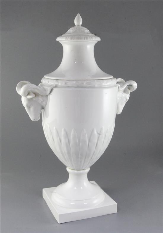 A large Furstenberg white glazed urn and cover, late 19th/early 20th century, height 60cm